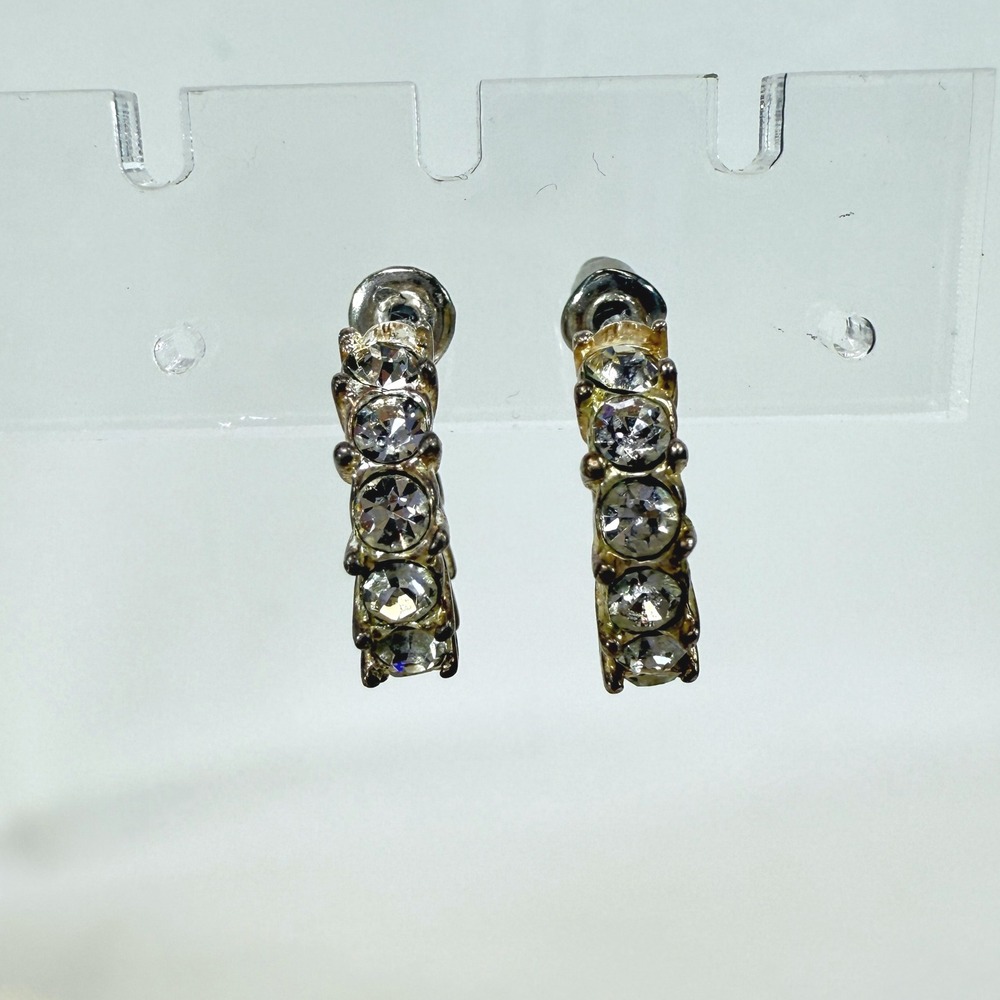 Napier Crystal Hoop Earrings Silver Tone Rhinestone Small Half Stud Classic
